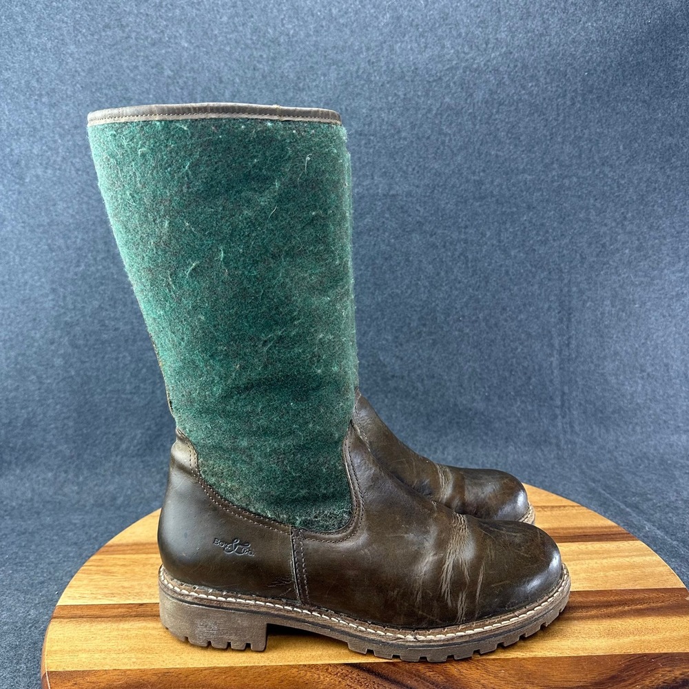 Bos. & Co. Hanah Womens Brown Leather Green Wool Tall Boots Size 8-8.5 EU 39